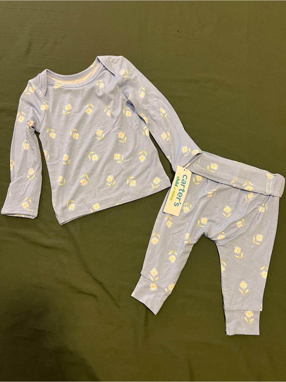 Carter's Light Blue Daisy Pajama Set Baby’s Size 0-3M